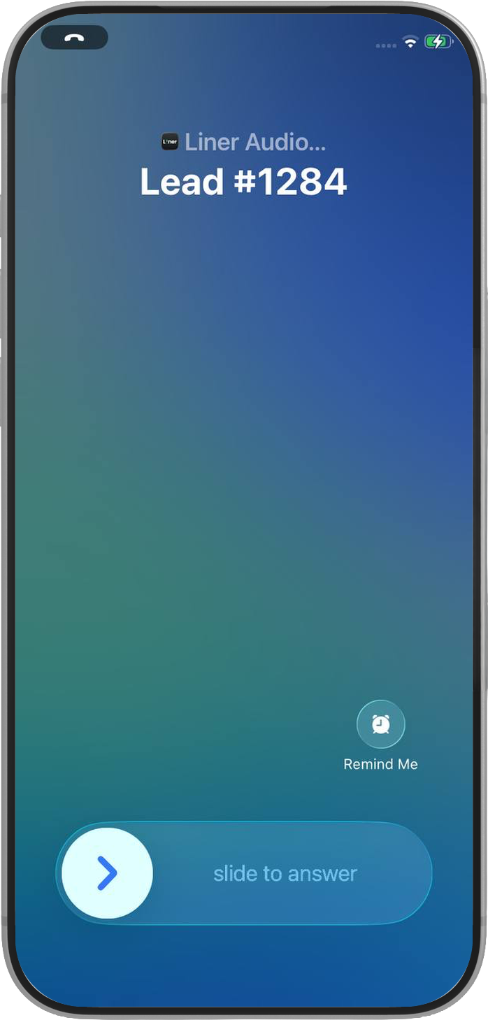 Incoming Liner call from a lead on the iPhone lock screen